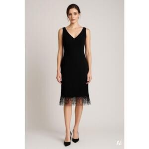 Teri Jon by Rickiei Freeman Sz 8 LBD 100% Wool Sheath Cocktail Elegant Party